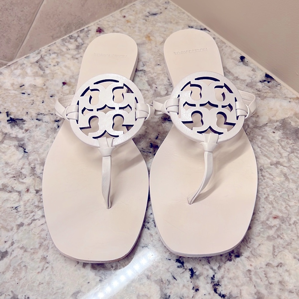 Tory Burch white leather square toe Miller sandals size 8.5. Barely worn!